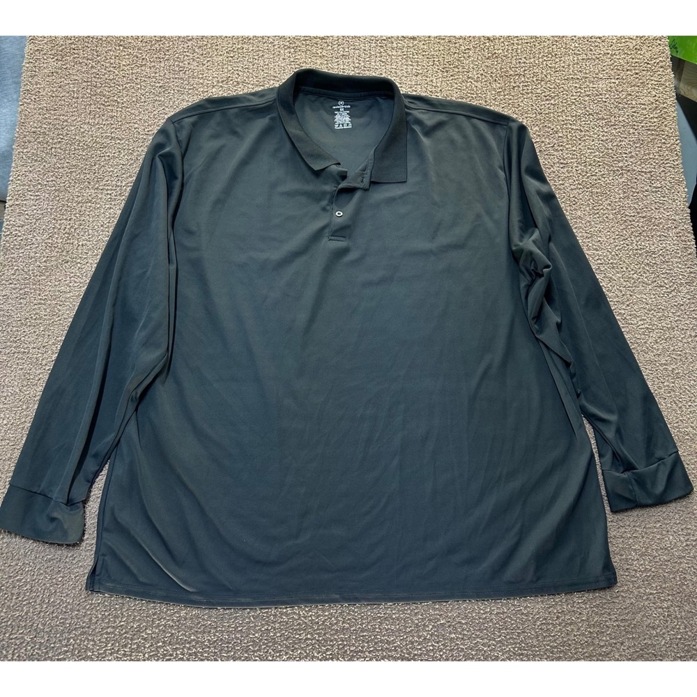 Real Essentials Mens 5X Long Sleeve Polo Shirt Black Performance Polyester 5XL